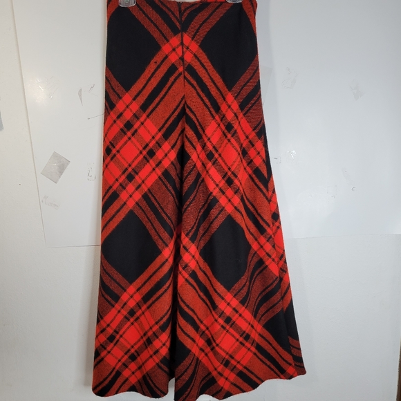 Womans Homemade Tartan Plaid Red Black Maxi Skirt Possibly Wool Back Zip Sm/Med - Picture 5 of 6